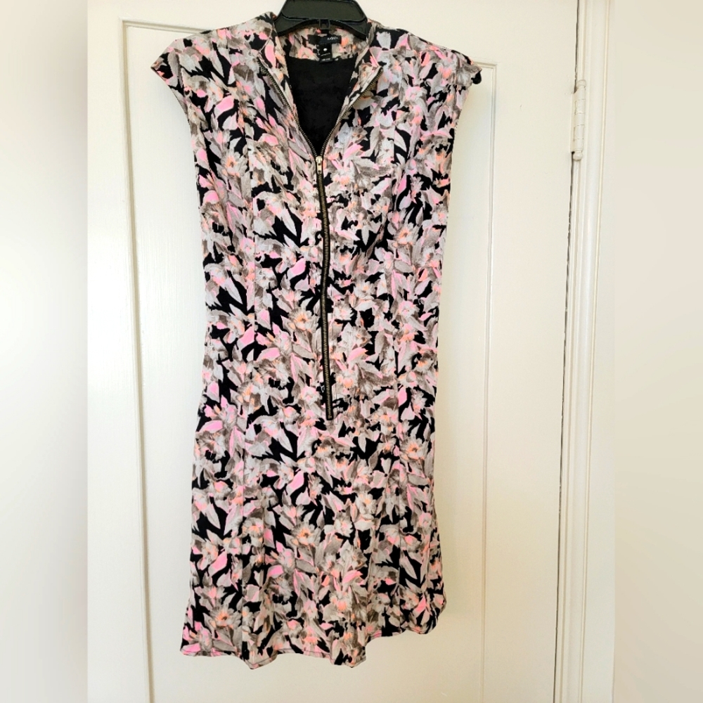 AQUA Zipper Dress neon pink and orange pop print Size L